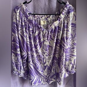 MELLODAY Purple Leaf Print Blouse